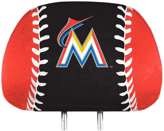 Miami Marlins Pair of Premium Auto Head Rest Covers, Full Color Printed, Elastic, 14x10 Inch