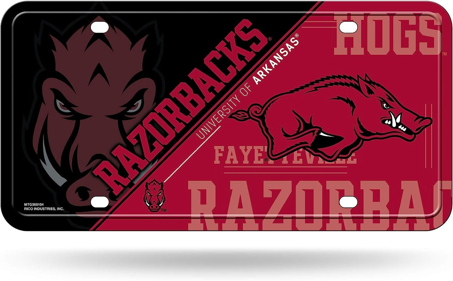 University of Arkansas Razorbacks Metal Tag Auto License Plate Split Design 6x12 Inch