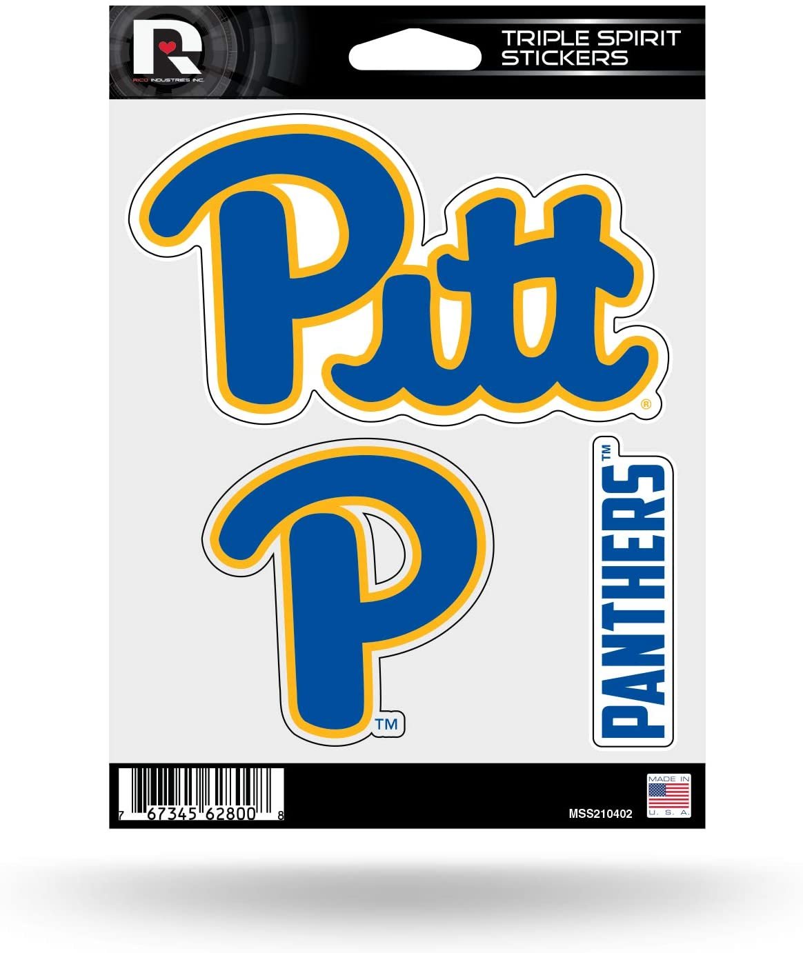Rico Industries NCAA Pittsburgh Panthers Die Cut 3-Piece Triple Spirit Sticker Sheet