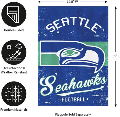 Seattle Seahawks Premium Garden Flag Banner, Double Sided, Retro Vintage Style, Linen, 13x18 Inch
