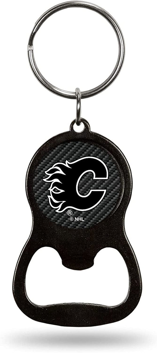 Calgary Flames Keychain Bottle Opener Carbon Fiber Design Metal Hockey