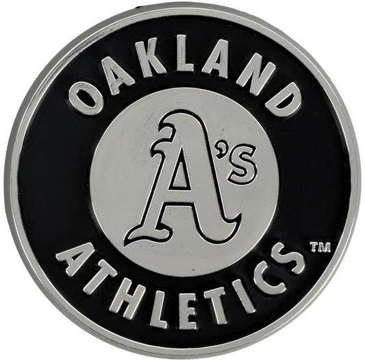 Oakland Athletics A's Auto Emblem, Plastic Molded, Silver Chrome Color, Raised 3D Effect, Adhesive Backing