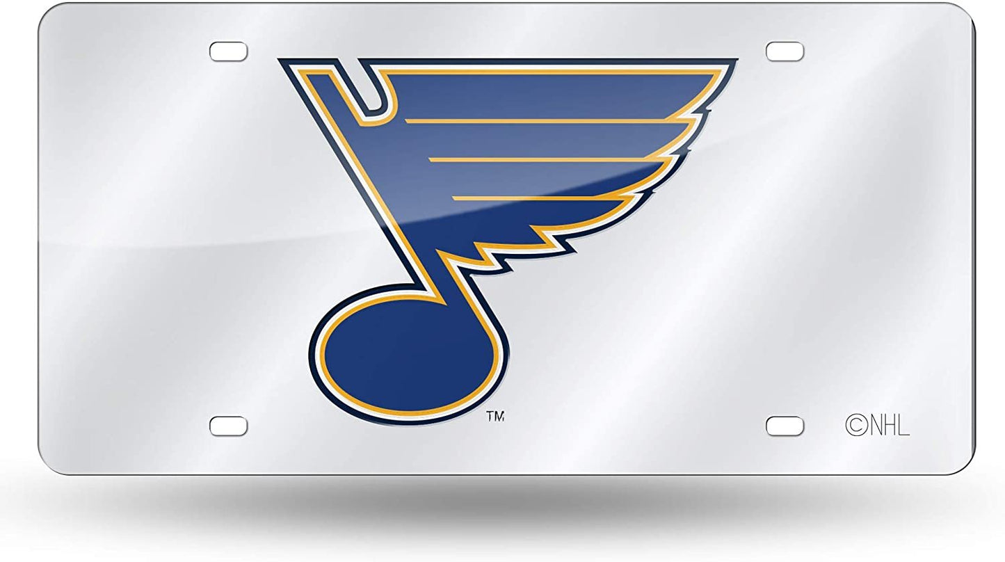St Louis Blues Premium Laser Cut Tag License Plate, Mirrored Acrylic Inlaid, 12x6 Inch