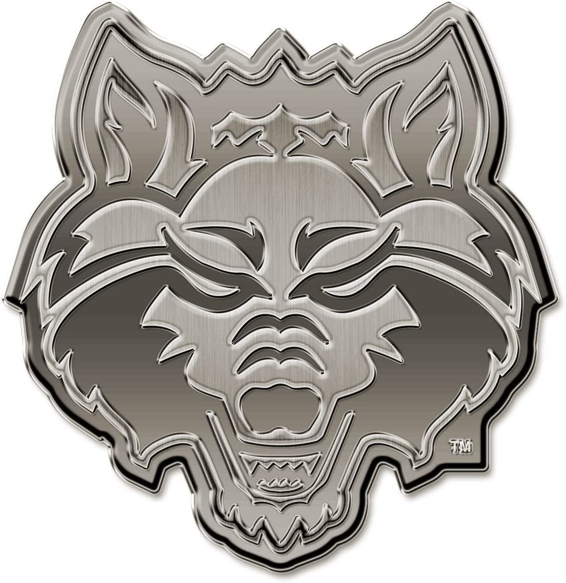 Arkansas State University Red Wolves Solid Metal Auto Emblem Antique Nickel for Car/Truck/SUV