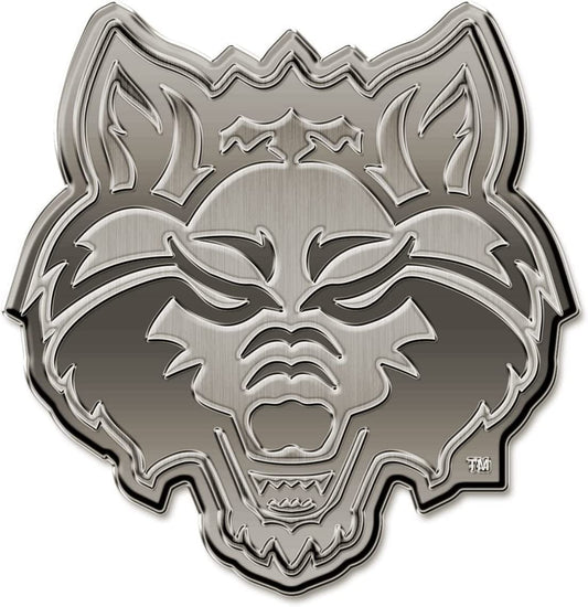 Arkansas State University Red Wolves Solid Metal Auto Emblem Antique Nickel for Car/Truck/SUV