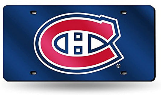 Montreal Canadiens Premium Laser Cut Tag License Plate, Blue Mirrored Acrylic Inlaid, 12x6 Inch