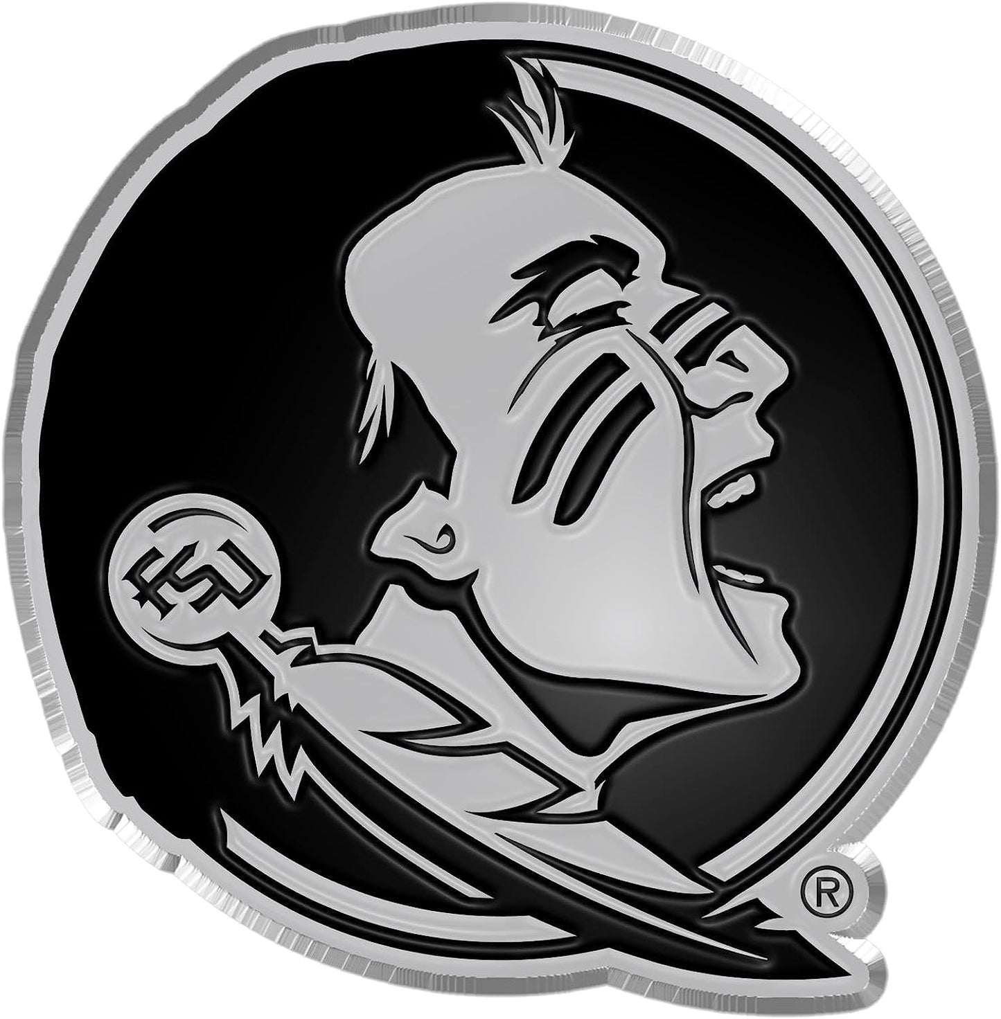 Florida State University Seminoles Silver Chrome Color Auto Emblem Molded Raised Adhesive Tape Backing