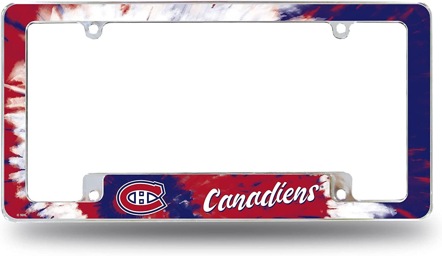 Montreal Canadiens Metal License Plate Frame Chrome Tag Cover Tie Dye Design 6x12 Inch