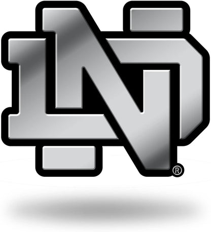 University of Notre Dame Fighting Irish Auto Emblem, Silver Chrome Color, Raised Molded Plastic, 3.5 Inch, Adhesive Tape Backing