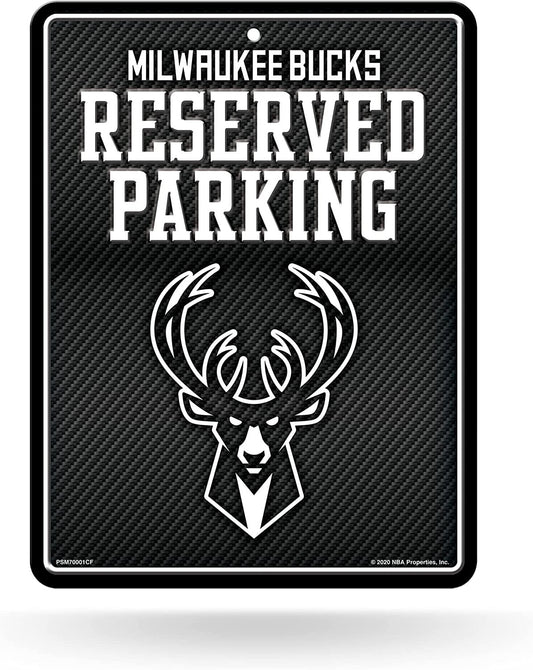 Milwaukee Bucks Metal Parking Novelty Wall Sign 8.5 x 11 Inch Carbon Fiber Design