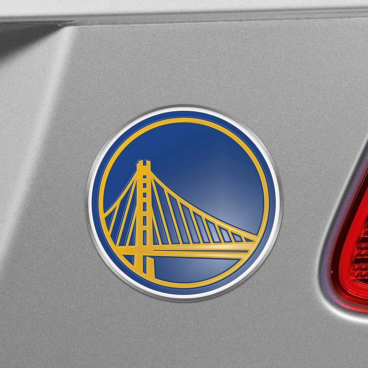 Golden State Warriors Aluminum Metal Color Auto Emblem Raised Shape Cut Full Adhesive Backing