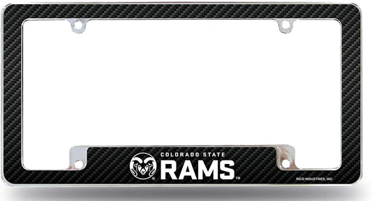 Colorado State University Rams Metal License Plate Frame Chrome Tag Cover, Carbon Fiber Design, Heavy Duty, 12x6 Inch
