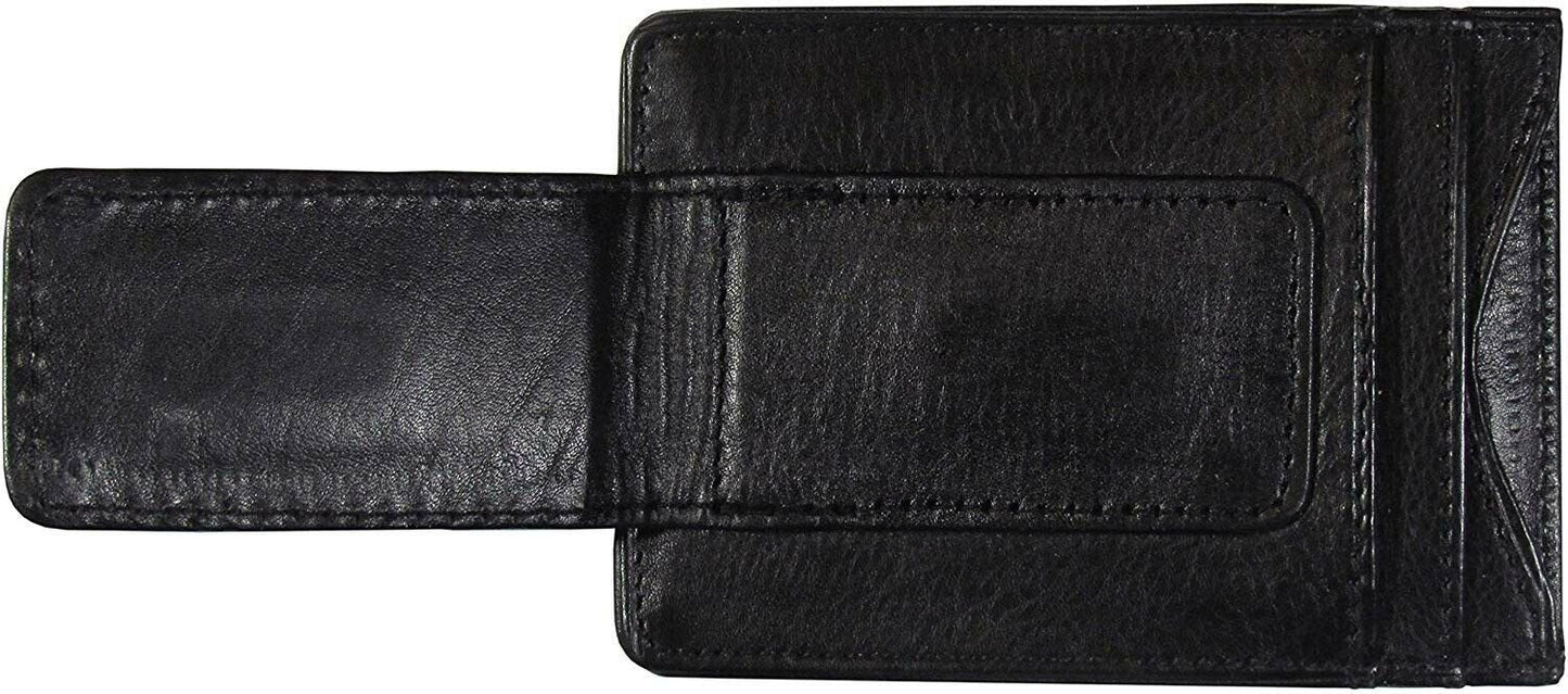 Anaheim Ducks Black Leather Wallet, Front Pocket Magnetic Money Clip, Printed Logo