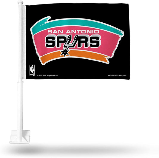 San Antonio Spurs Premium Double Sided Car Flag Banner, Retro Logo, Includes Plastic Display Pole