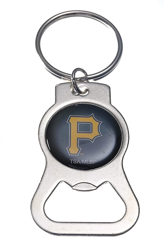 Pittsburgh Pirates Premium Solid Metal Bottle Opener Keychain, Silver Key Ring, Team Logo