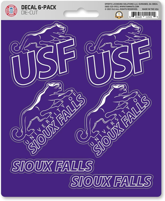 University of Sioux Falls Cougars 6-Piece Decal Sticker Set, 5x6 Inch Sheet, Gift for football fans for any hard surfaces around home, automotive, personal items