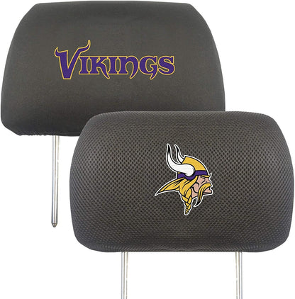 Minnesota Vikings Pair of Premium Auto Head Rest Covers, Embroidered, Black Elastic, 14x10 Inch