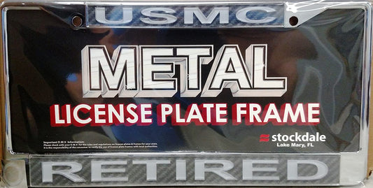 United States Marines Retired Military Chrome Metal License Plate Frame Tag Cover, Laser Acrylic Mirrored Inserts, 12x6 Inch