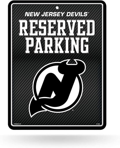 New Jersey Devils Metal Parking Novelty Wall Sign 8.5 x 11 Inch Carbon Fiber Design
