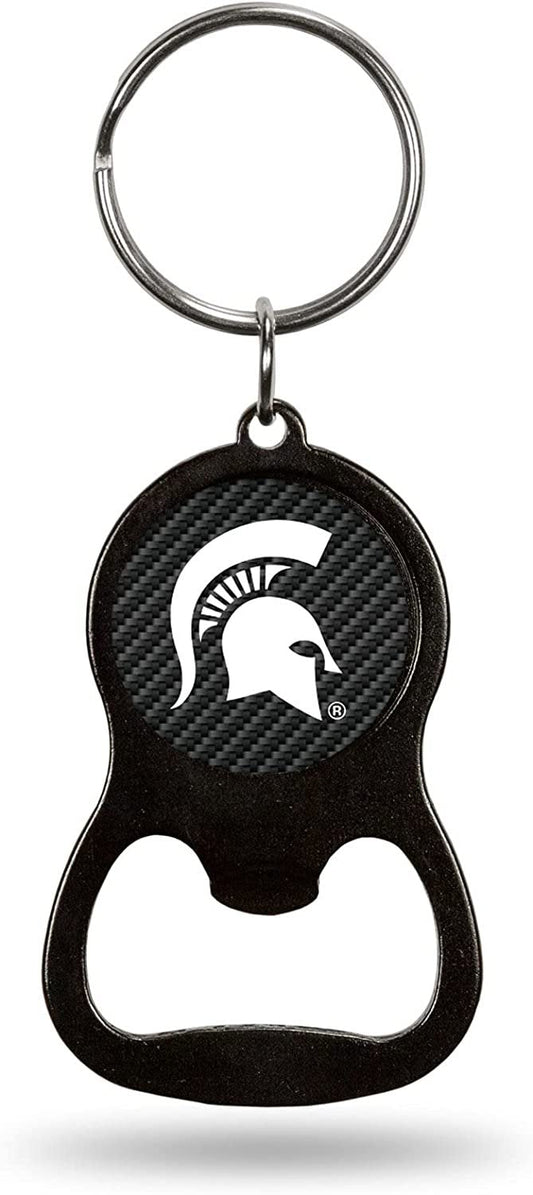 Michigan State University Spartans Premium Solid Metal Keychain Bottle Opener, Carbon Fiber Design