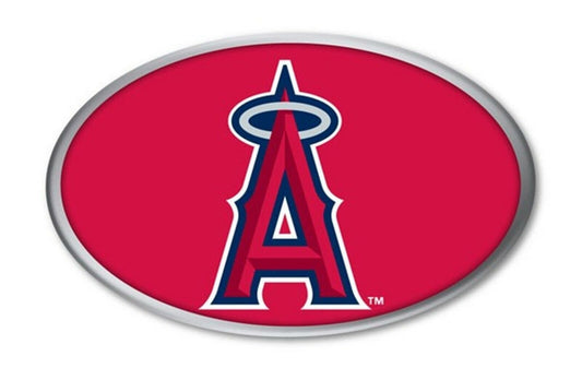 Los Angeles Angels Premium Aluminum Metal Auto Emblem, Raised 3D Effect, Oval Shape, Full Adhesive Backing