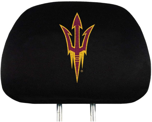 Arizona State University Sun Devils Pair of Premium Auto Head Rest Covers, Embroidered, Black Elastic, 14x10 Inch