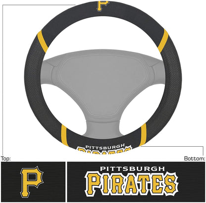 Pittsburgh Pirates Steering Wheel Cover Premium Embroidered Black 15 Inch