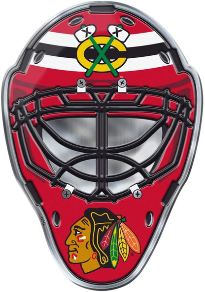 Chicago Blackhawks Mask Auto Emblem, Aluminum Metal, Embossed Team Color, Raised Decal Sticker, Full Adhesive Backing