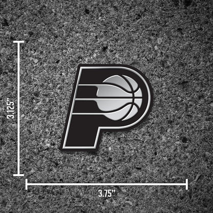 Indiana Pacers Auto Emblem, Silver Chrome Color, Raised Molded Plastic, Adhesive Tape Backing