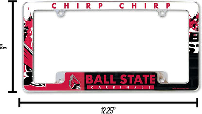 Ball State University Cardinals Metal License Plate Frame Chrome Tag Cover 12x6 Inch All Over Design