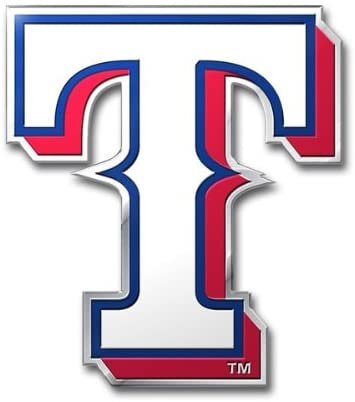 Texas Rangers Auto Emblem, Aluminum Metal, Embossed Team Color, Raised Decal Sticker, Full Adhesive Backing