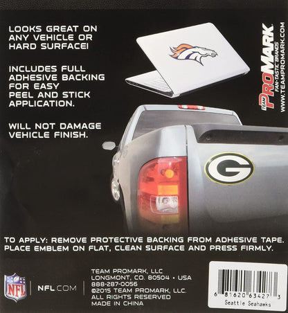 Seattle Seahawks Auto Emblem, Aluminum Metal, Embossed Team Color, Raised Decal Sticker, Full Adhesive Backing