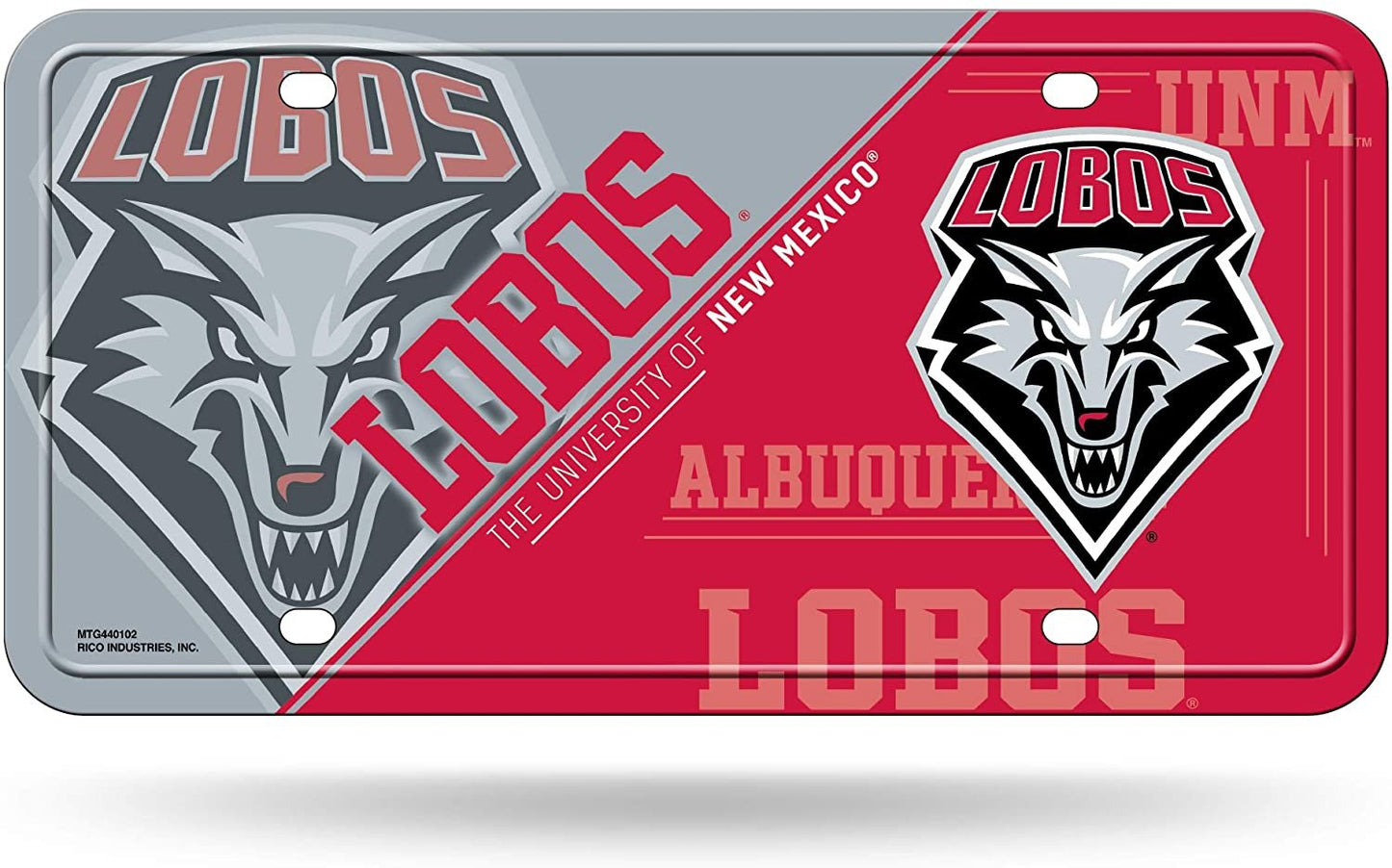 University of New Mexico Lobos Metal Auto Tag License Plate, Split Design, 6x12 Inch