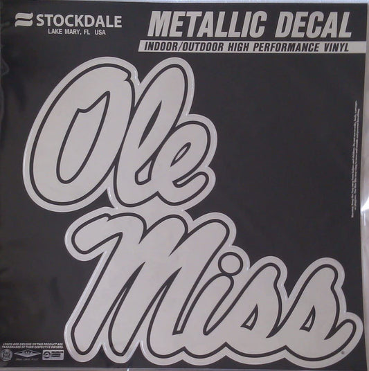 University of Mississippi Rebels Ole Miss 6 Inch Decal Sticker, Metallic Chrome Shimmer Design