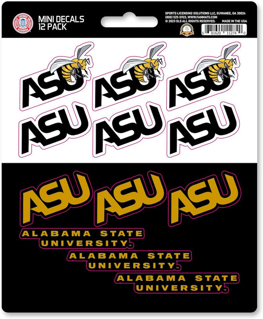 Alabama State University Hornets 12-Piece Mini Decal Sticker Set, 5x6 Inch Sheet, Gift for football fans for any hard surfaces around home, automotive, personal items