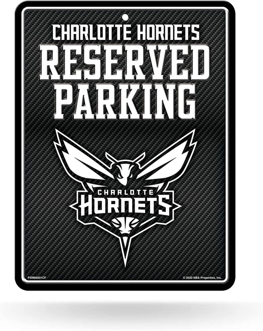 Charlotte Hornets Metal Parking Novelty Wall Sign 8.5 x 11 Inch Carbon Fiber Design