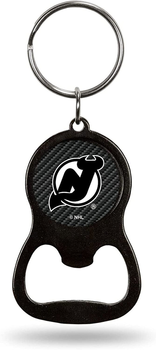 New Jersey Devils Premium Solid Metal Keychain Bottle Opener, Carbon Fiber Design