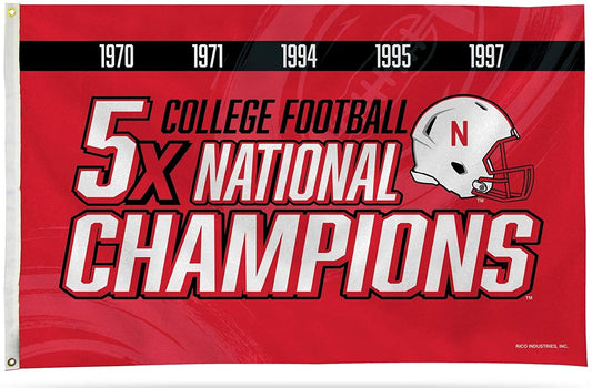 University of Nebraska Cornhuskers 3x5 Flag Banner 5-Time Champions with Metal Grommets Outdoor House University of