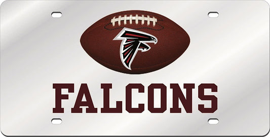 Atlanta Falcons Premium Laser Cut Tag License Plate, Football, Mirrored Acrylic Inlaid, 6x12 Inch