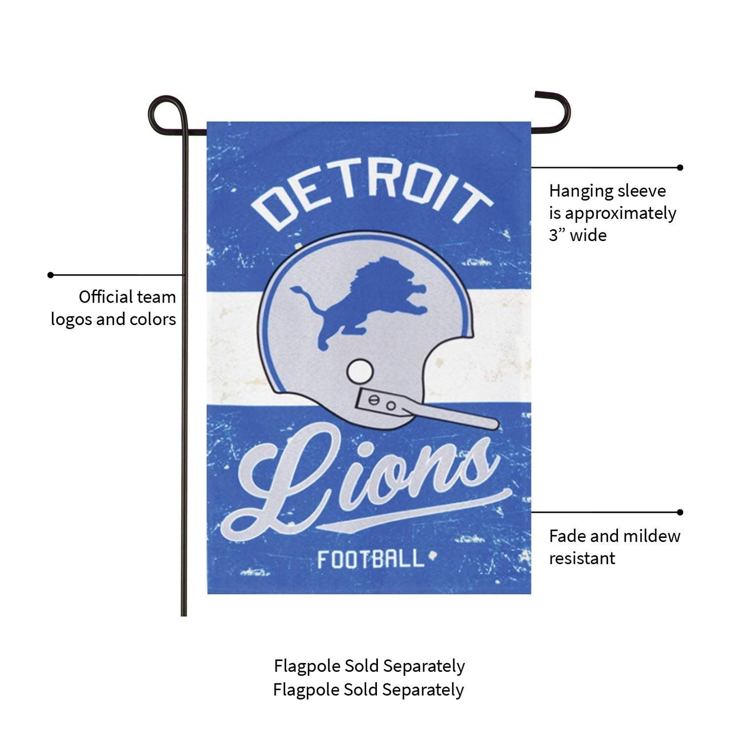 Detroit Lions Premium Double Sided Garden Flag Banner, Vintage Design, Linen, 13x18 Inch, Outdoor, Display Pole Sold Separately