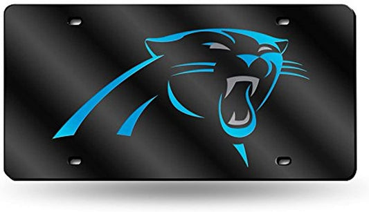 Carolina Panthers Premium Laser Cut Tag License Plate, Black Mirrored Acrylic Inlaid, 12x6 Inch