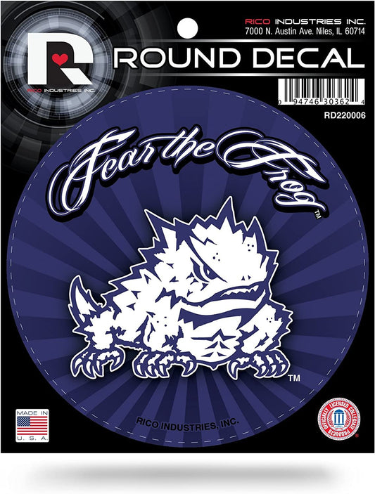 Texas Christian University Horned Frogs TCU 4 Inch Round Sticker Decal Flat Vinyl Full Adhesive Backing