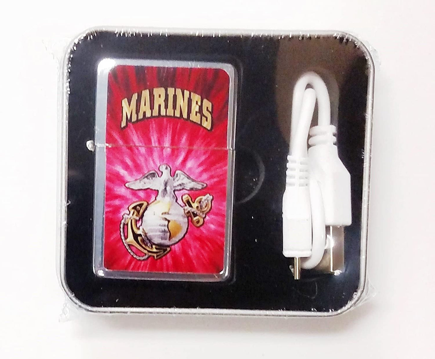 Marines Pocket USB Powered Lighter Flip-Top Metal Chrome United States US Military Marine Corp