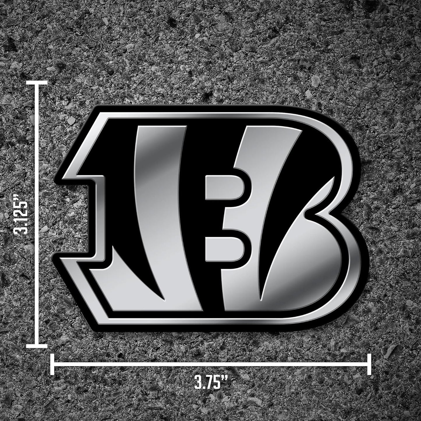 Cincinnati Bengals Auto Emblem, Silver Chrome Color, Raised Molded Plastic, 3.5 Inch, Adhesive Tape Backing