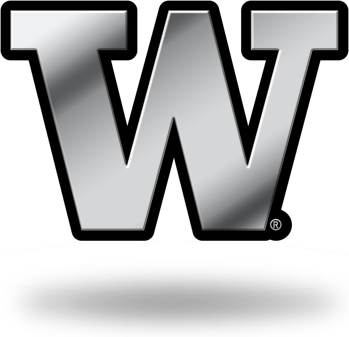 University of Washington Huskies Auto Emblem, Silver Chrome Color, Raised Molded Plastic, 3.5 Inch, Adhesive Tape Backing