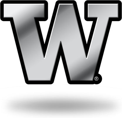 University of Washington Huskies Auto Emblem, Silver Chrome Color, Raised Molded Plastic, 3.5 Inch, Adhesive Tape Backing