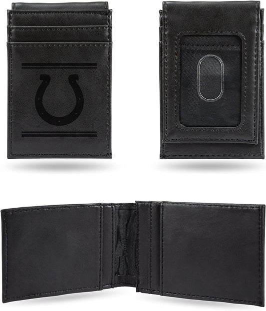 Indianapolis Colts Premium Black Leather Wallet, Front Pocket Magnetic Money Clip, Laser Engraved, Vegan
