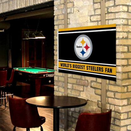 Pittsburgh Steelers 3x5 Feet Flag Banner, World's Biggest Fan, Metal Grommets, Single Sided, Indoor or Outdoor Use