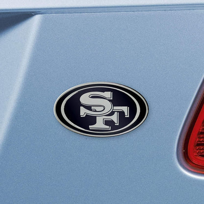 San Francisco 49ers Premium Solid Metal Raised Auto Emblem, Shape Cut, Adhesive Backing