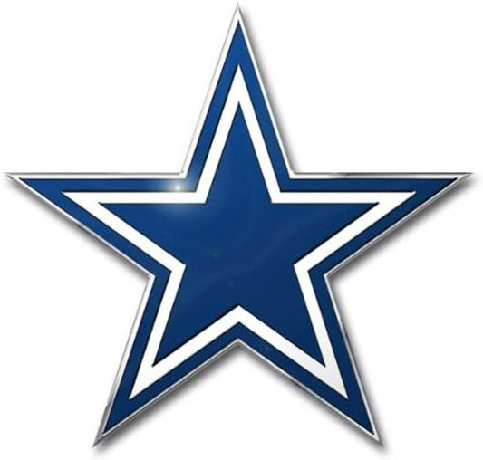Dallas Cowboys Auto Emblem, Aluminum Metal, Embossed Team Color, Raised Decal Sticker, Full Adhesive Backing